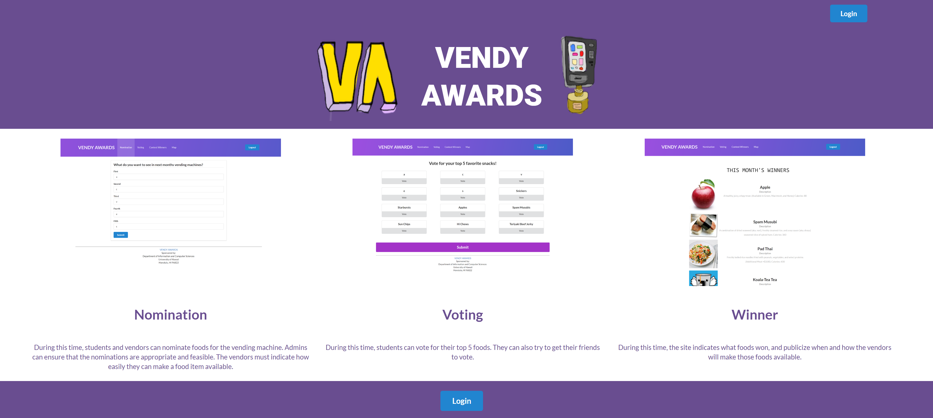 Vendy Awards Voting system for UH vending machines